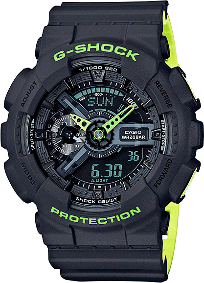 G shock Analog Digital Black & Green Belt Men's Watch For Man GA-110LN-8A )